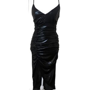 DO+BE Shiny Black Ruched Midi Dress